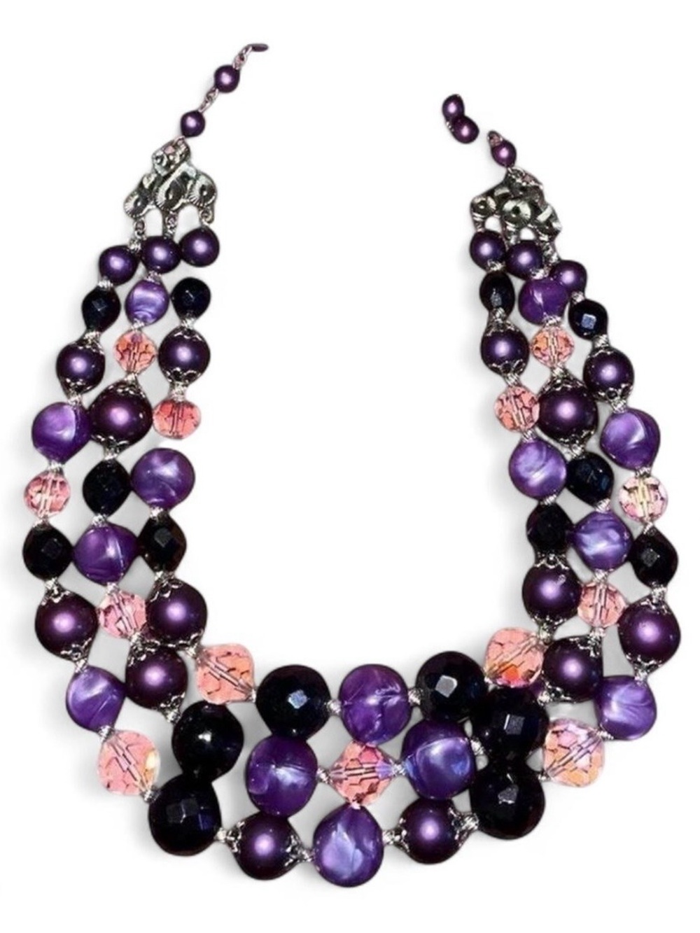 Elegant Multi-Strand Purple & Pink Beaded Statement Necklace - Women Jewelry